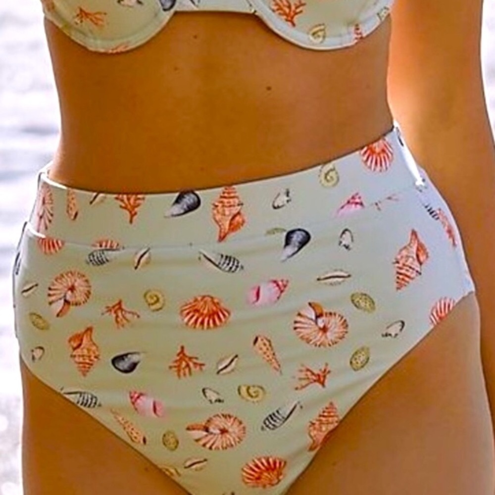 Anthropologie Maeve Seashell Print High Waisted Bikini Bottom Only Size Small
